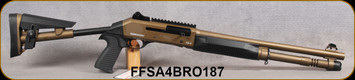 Federation Firearms - 12Ga/3"/18.6" - SA-4 - Dual-Piston Gas System Semi-Auto Shotgun - Black Synthetic Adjustable Stock/Burnt Broze Cerakote, Adjustable Ghost Ring Sights w/Picatinny receiver rail, Mfg# FF-SA4-BRO-187
