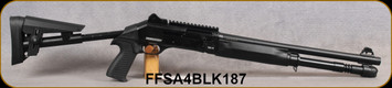 Federation Firearms - 12Ga/3"/18.6" - SA-4 - Dual-Piston Gas System Semi-Auto Shotgun - Black Synthetic Adjustable Stock/Black Finish, Adjustable Ghost Ring Sights w/Picatinny receiver rail, Mfg# FF-SA4-BLK-187