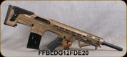 Federation Firearms - 12Ga/3"/20" - Bulldog - Semi-Automatic Bullpup Shotgun - Flat Dark Earth Finish - Angled Foregrip, 6"Threaded Barrel Ext.for chokes, 3-Invector-style chokes(CMF),flip-up sight set, (2)5rd magazine, Mfg# FF-BLDG12-FDE-20