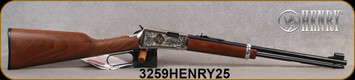 Henry - 22LR - 25th Anniversary Edition Classic - Lever Action Rifle - Semi-Fancy American Walnut Stock/Nickel Plated Receiver Engraved w/24K Gold Plating/Blued, 18.5"Round Steel Barrel, Mfg# H001-25, S/N 3259HENRY25