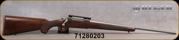 Ruger - 6.5Creedmoor - M77 Hawkeye Hunter - Select American Walnut/Satin Stainless, 22"Threaded(5/8"-24)Barrel, 20 MOA Picatinny rail , Mfg# 57104, S/N 712-80203