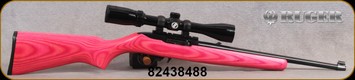 Consign - Ruger - 22LR - Model 10/22 - Semi-Auto - Pink Laminate Stock/Blued Finish, 16"Barrel, c/w Bushnell Buckhorn, 3-9x40, Plex reticle - only 500rds fired - in black w/red accents soft case