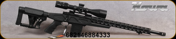 Howa - 22-250Rem - Australian Precision Chassis (APC) Pkg - Bolt Action - Black Luth-AR MBA-4 Adj.Stock/Black Finish, 20"Heavy Barrel Threaded, DBM, Nikko Stirling Diamond Illuminated, 4-16x50, Half Mil Dot reticleMfg# HCRA22250BLK