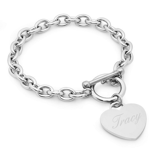 Personalized Stainless Steel Heart Charm Bracelet - ForeverGifts.com