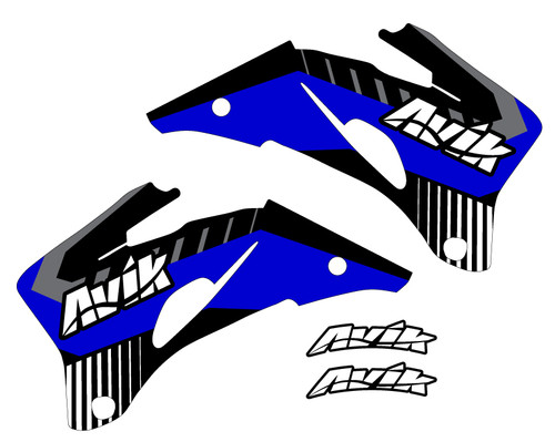 Yamaha VK Series Non Custom Shroud Decals, shown in the blue and black highlight colors. You can customize this with your choice of highlight colors.