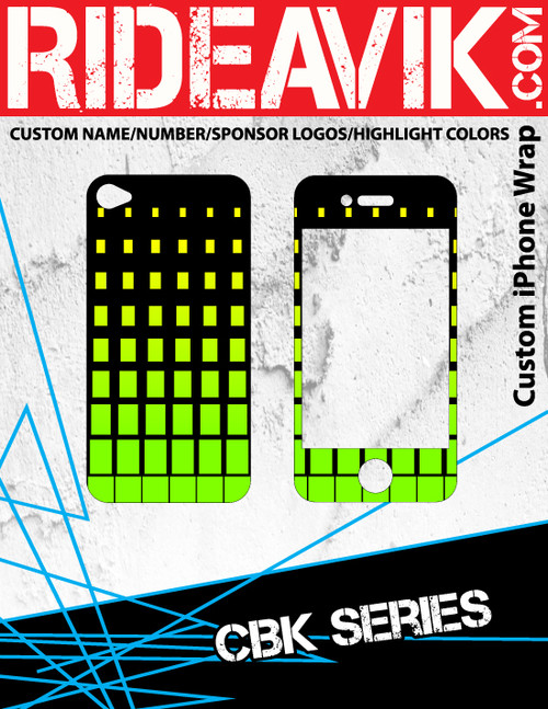 Avik moto graphics CBK series iPhone wrap. Choose your own motocross sponsors for your own custom iPhone graphics.