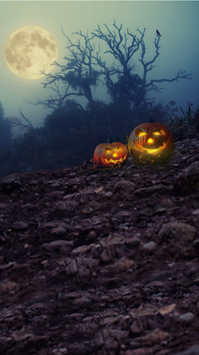 Moonbeam Trees with Jack-O-Lanterns Backdrop
