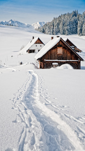 Snowy Mountain Cabin Backdrop