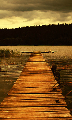 Cloudy Lake Pier Backdrop