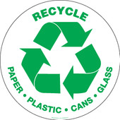 8" Round Recycle Paper, Plastic, Cans, Glass Decal