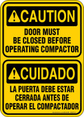 5 x 7" Caution Door Must be Closed Before Operating Compactor Bilingual Decal