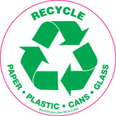 3" Circle Recycle Paper, Plastic, Cans, Glass Decal