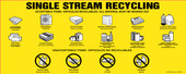 Single Stream Recycling Decals, Acceptable Items, No Pizza Boxes, No Lids, Bilingual Decal