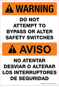 7 x 10" Warning, Do Not Attempt To Bypass or Alter Safety Switches, Bilingual Decal