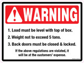 9 x 12" Warning Load Must Be Level, Not to Exceed 5 Tons Decal