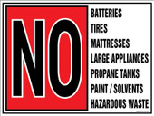 9 x 12" No Batteries, Tires, Mattresses, Hazardous Wastes decal