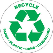 8" Round Recycle Paper, Plastic, Cans, Cardboard, Decal