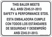 5 x 7" This Baler Meets ANSI Z245.51-2013 Standards Decal Bilingual