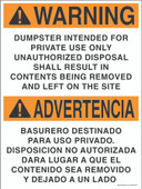 9 X 12" Warning Dumpster Intended For Private Use Only Decal