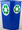 Pictured here is an 8 inch and 6 inch recycling sticker applied to a blue container.