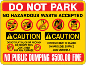 9 x 12" Multi Message Container Decal Do Not Park 500.00 Fine Caution Container Decal