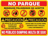 9 x 12 Multi Message Container Decal Spanish Do Not Park $500 Fine Caution Container Decal