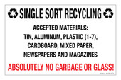7 x 11" Single Sort Recycling Absolutely No Garbage or Glass Decal