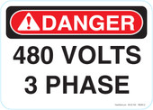5 x 7" Danger 480 Volts 3 Phase Decal