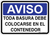 5 x 7" Bilingual Aviso All Trash Must Be Put In The Container Sticker Decal