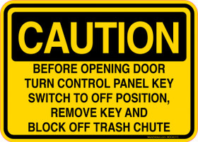 Caution Decal Before Opening Door Turn Control Panel Key Switch Sticker