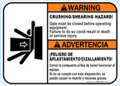 5 x 7" Warning Bilingual Crushing / Shearing Hazard