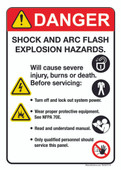 5 x 7" Danger Shock And Arc Flash Explosion Hazards.