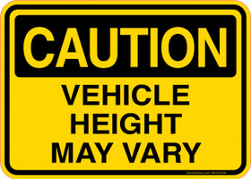 Caution Decal Vehicle Height May Vary Sticker