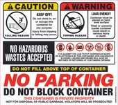 12.5 X 14" Caution, Warning, No Parking, Do Not Block Container Decal