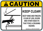5 x 7" Caution Keep Clear! Keep Hand And Fingers Clear Of Lids, Doors And Other Objects That Pose A Crushing Hazard  Decal