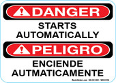 5 x 7" Danger Starts Automatically Bilingual Decal