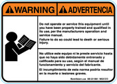 5 x 7" Bilingual Do Not Operate Or Service This Equipment Until You Have Been Properly Trained Decal