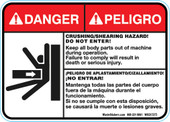 5 x 7"  Bilingual Danger Crushing /Shearing Hazard! Do Not Enter! Decal