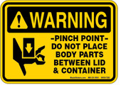 5 X 7" Warning Pinch Point Do Not Place Body Parts Between Lid & Container Decal
