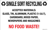 7 x 11"Single Sort Recycling Accepted Materials: No Food Waste Decal