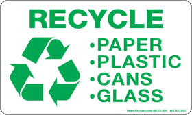 Recycle, Paper, Plastic, Cans, Glass decals