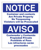 8 x 10" Notice / Aviso Container and Contents are Private Property, Bilingual Decal