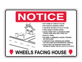  6 x 9" Notice Cart Instructions Decal Wheels Facing House