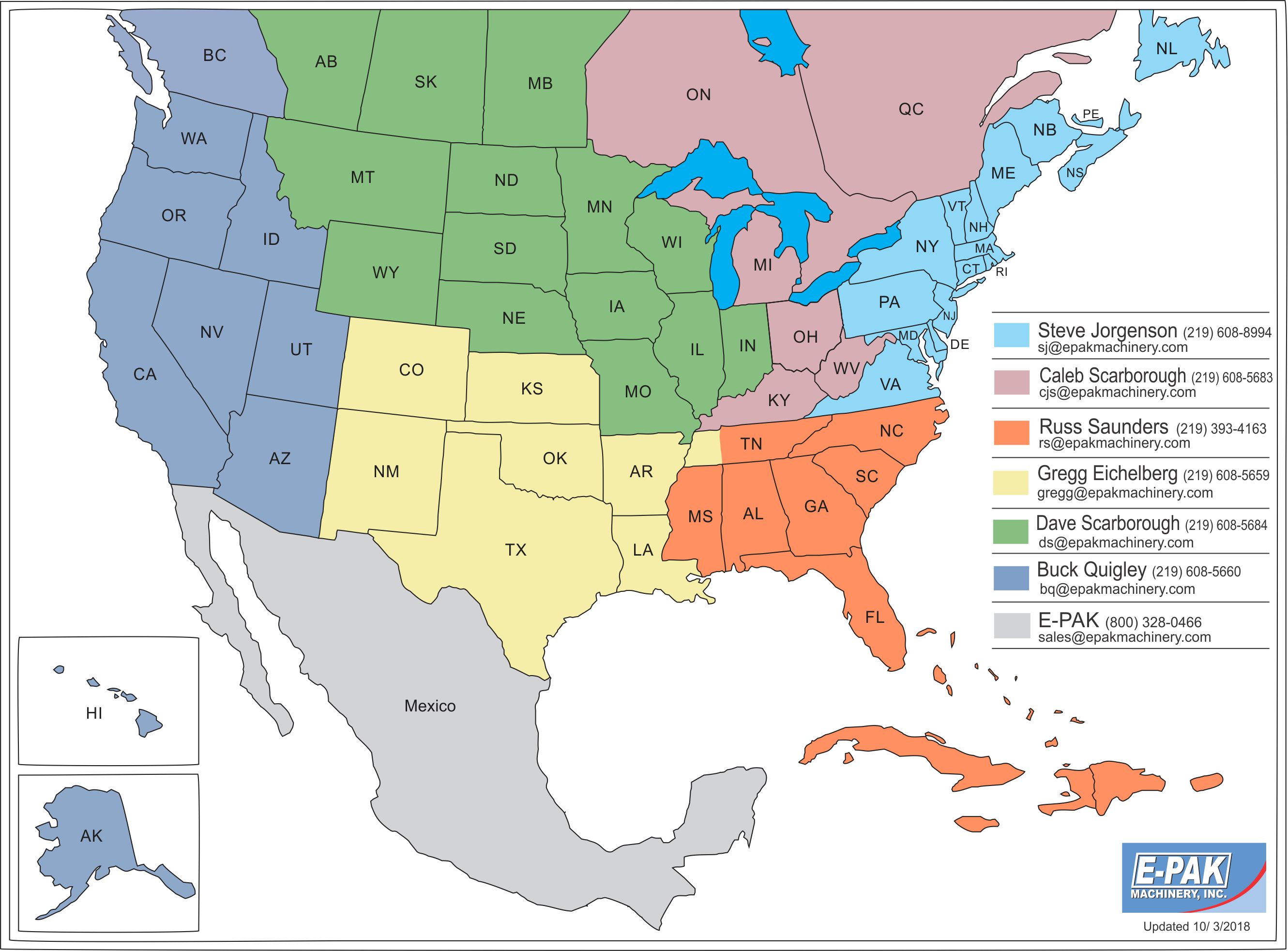 Local Packaging Sales Manager & Service Representative Map