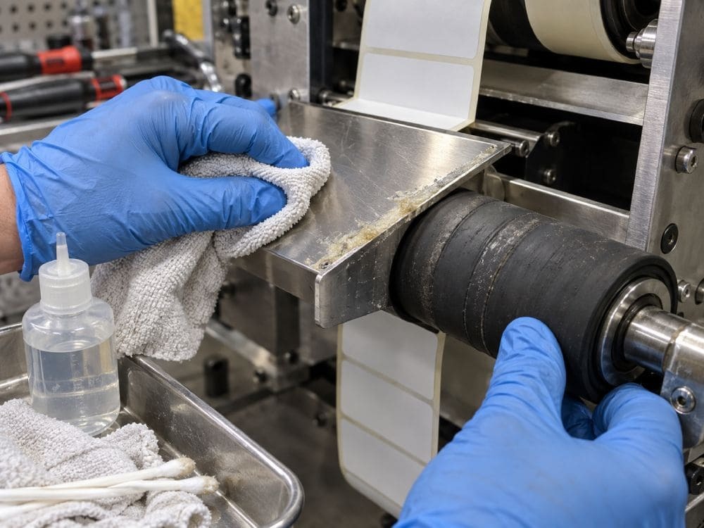 worn labeler drive roller peel plate inspection