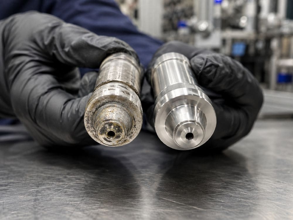 worn vs new liquid filling nozzle inspection