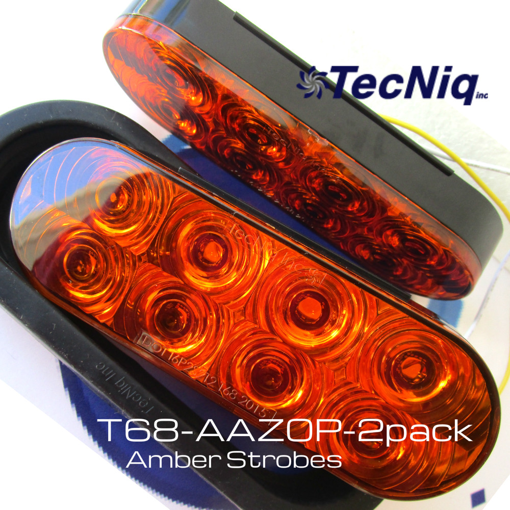 TecNiq 2pk Amber 6" Oval HI-VIS Flashing Strobe Warning Grommet Mount LED Lights 