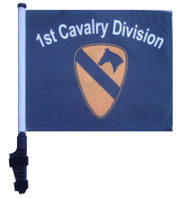 SSP Flags 1st CAVALRY DIVISION 11"x15" Flag with Pole and EZ On Extended Straps Bracket
