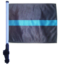 SSP Flags THIN BLUE LINE 11"x15" Flag with Pole and EZ On Extended Straps Bracket
