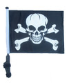 SSP Flags PIRATE SKULL & CROSS BONES 11"x15" Flag with Pole and EZ On Extended Straps Bracket
